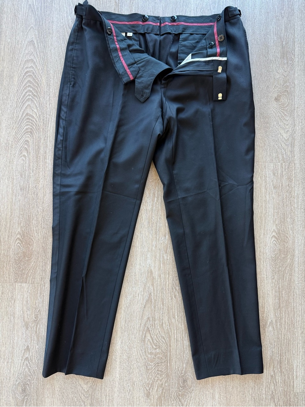 Suitsupply Brescia Tuxedo Pants Black Wool Silk Side Adjusters Size 40 / 56